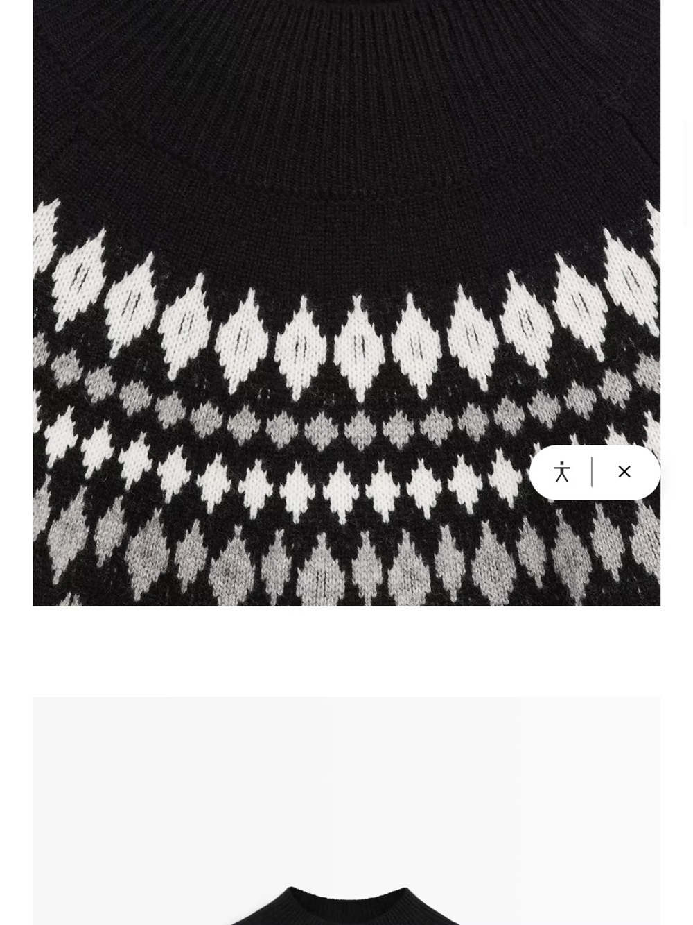 Massimo Dutti Black and Ivory Jacquard Yoke Crewneck Sweater - Picture 4 of 12